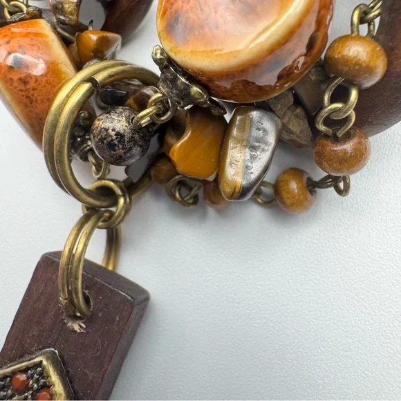 Vintage Rustic Boho Cross Statement Necklace Tiger Eye - Picture 5 of 15